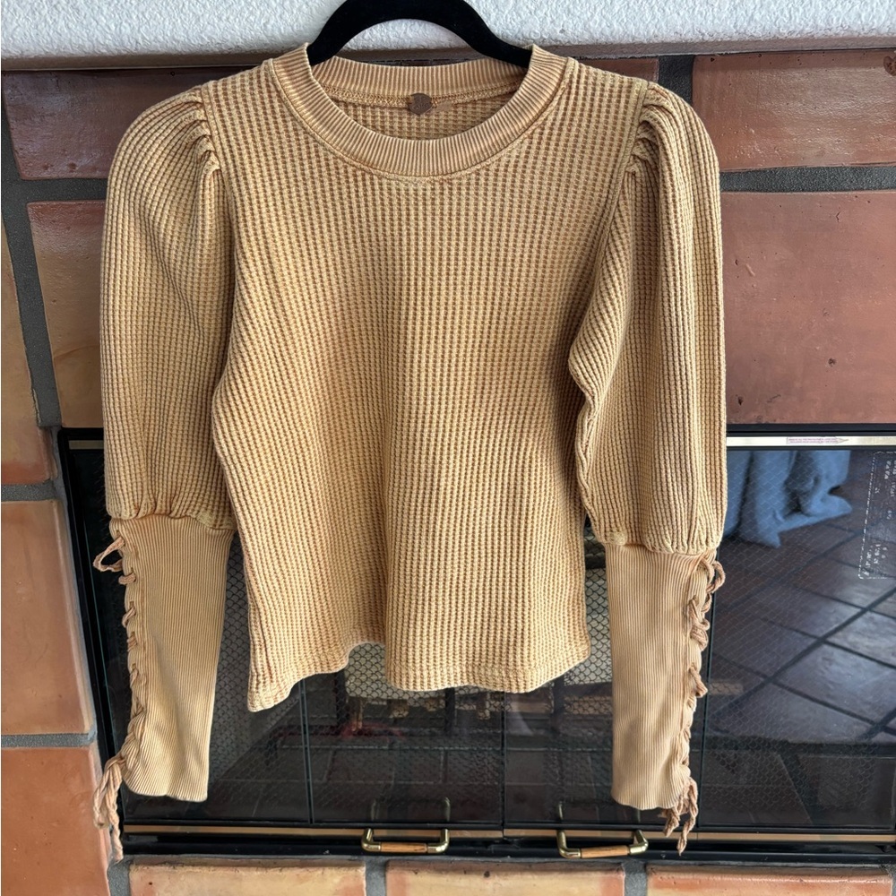 Free People vintage yellow thermal long sleeve: size XS 100% cotton - Picture 4 of 5